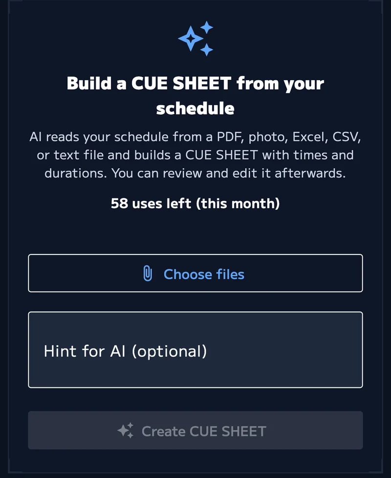 Create run sheets with AI
