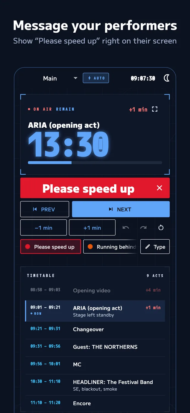 Tell performers in one tap